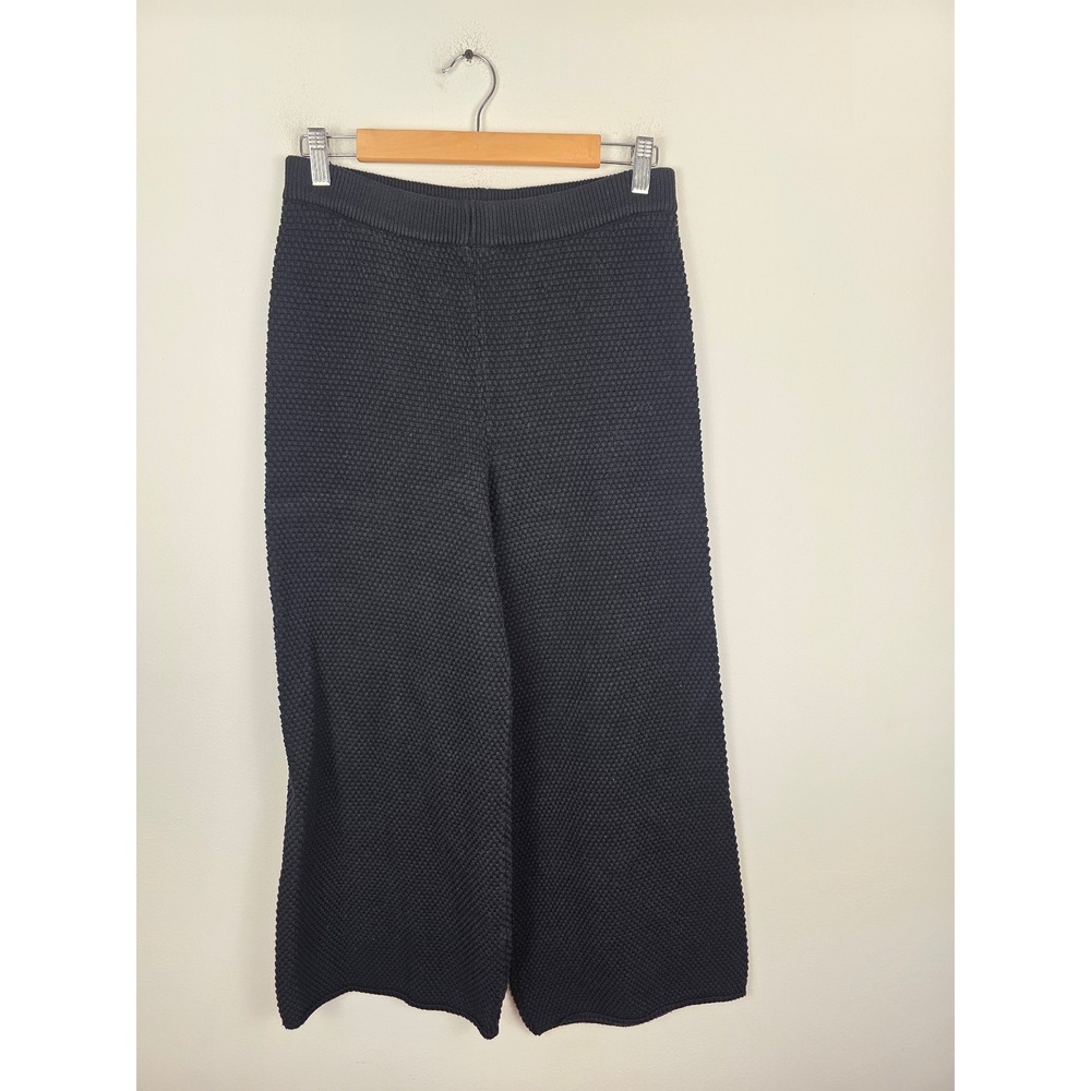 Free People FP Beach Black Cotton Textured Knit Wide Leg Cropped Pants M